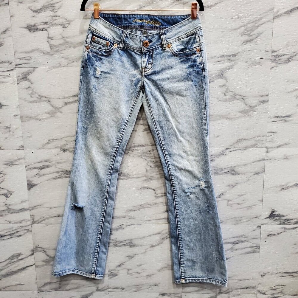 American Eagle Jeans Women Size 2 Blue Denim AE Artist Embroidered Distressed